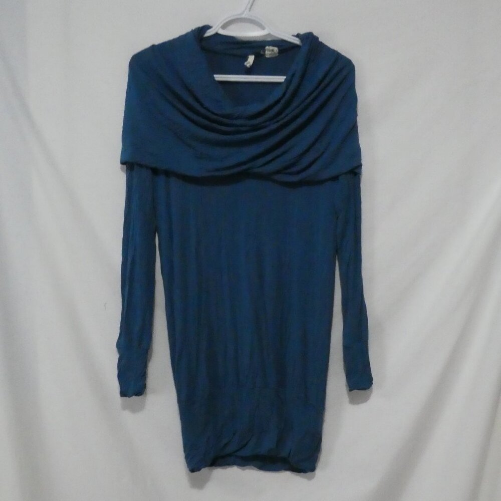 COVET | small | Elegant Blue Cowl Neck Long Sleeve Sweater Dress